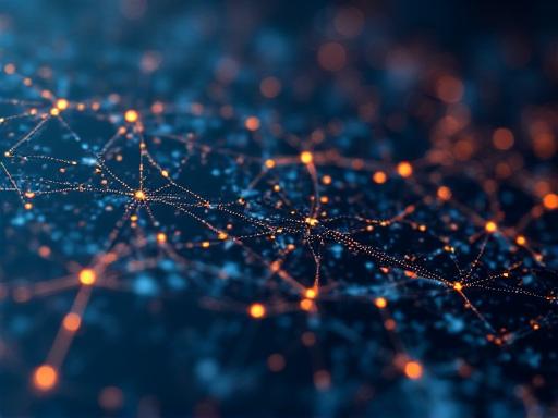Abstract visualization of machine learning neural networks and data nodes